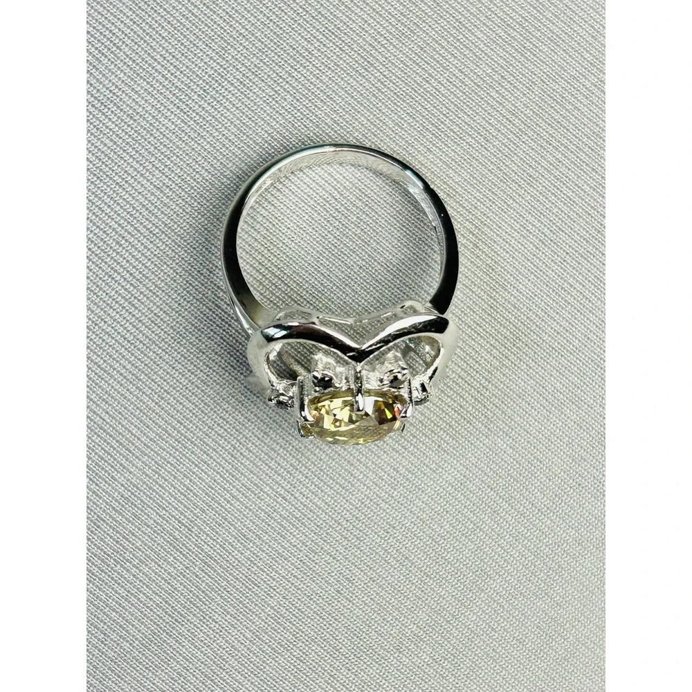 Sterling Silver Size 7.25 Yellow Faux‎ Stone Flower Ring Costume Jewelry .925